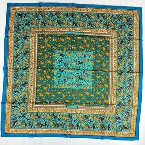 Hermes Chasse En Inde Scarf in Turquoise Blues 90cm